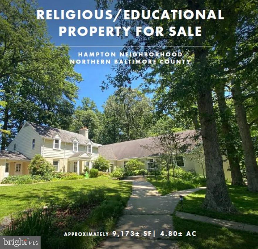 Being Sold "As-Is", "Where Is", with buyer needing to verify all information. 

The property contains one religious/educational building measuring approximately 9,173+ SF which is tucked away on 4.80+ forested acres.