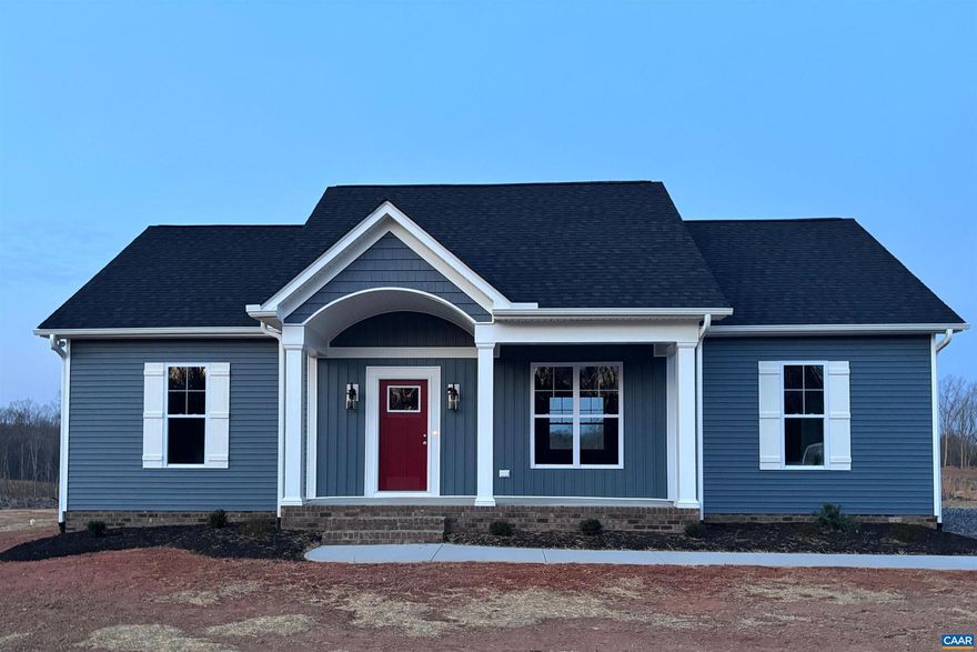 Modern comfort meets peaceful rural living in this beautifully designed home featuring the popular Bluestone Creek floor plan a 4 bedroom, 2 bath home. The open concept great room boasts a soaring cathedral ceiling and flows seamlessly into the dining and kitchen areas, perfect for entertaining and everyday living. The kitchen shines with granite countertops, Merillat cabinets, a central island, and pantry, while durable LVP flooring extends throughout the main living spaces. Enjoy serene country life on a private 2.7-acre lot in desirable Buckingham County, just 20 minutes from Scottsville and Dillwyn, close to schools, amenities, and recreation. This home offers the perfect combination of modern design and natural charm.