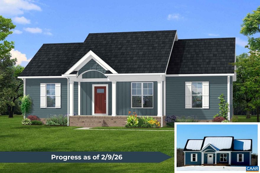 Modern comfort meets peaceful rural living in this beautifully designed home featuring the popular Bluestone Creek floor plan a 4 bedroom, 2 bath home. The open concept great room boasts a soaring cathedral ceiling and flows seamlessly into the dining and kitchen areas, perfect for entertaining and everyday living. The kitchen shines with granite countertops, Merillat cabinets, a central island, and pantry, while durable LVP flooring extends throughout the main living spaces. Enjoy serene country life on a private 2.7-acre lot in desirable Buckingham County, just 20 minutes from Scottsville and Dillwyn, close to schools, amenities, and recreation. This home offers the perfect combination of modern design and natural charm.