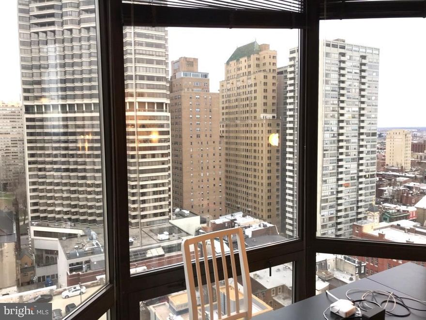Updated one bedroom, one bathroom on a high floor of The Wanamaker House! This sun-drenched flat features bay windows in all rooms and magnificent sunrise city views to the east. Enter the residence into a foyer with great storage space. The generously sized living and dining room has incredible natural light thanks to a bay window looking over the city. Open to the living room, there is a kitchen with contemporary cabinetry and stainless steel appliances. The spacious bedroom has excellent closet space, including a walk-in closet, and enjoys use of a nearby full hall bathroom with a shower/tub.  Residents of The Wanamaker House enjoy the 24-hour front desk, access to the roof top swimming pool, exercise room, and on-site garage parking for a fee, subject to availability.  Located steps from Rittenhouse Square, ranked the 6th best neighborhood in North America by Place Rated Almanac, there are 175 restaurants and 199 retailers within a three block radius of Wanamaker House. It is within close walking distance to the Market Street office corridor, The Avenue of the Arts and University City. Amtrak's 30th Street Station and Philadelphia International Airport is only minutes away.