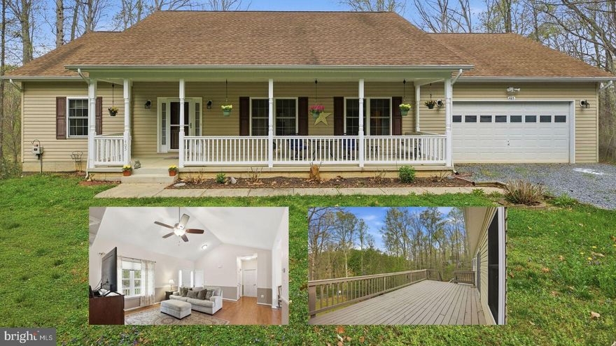 If you’ve been searching for peace, privacy, and the freedom to live life your way—this is it.
Nestled on nearly 6 acres of beautifully tree-lined land, this 3-bedroom, 2-bath rambler offers the kind of seclusion that’s getting harder and harder to find. No HOA, no noise, no compromises—just quiet country living with room to breathe.
Inside, you’ll love the ease of true one-level living, highlighted by a smart split-bedroom layout. The spacious primary suite sits privately on one side of the home, while two additional bedrooms are tucked away on the opposite side. Cathedral ceilings create an open, airy feel, while the eat-in kitchen features breakfast bar seating, a pantry, and plenty of space to gather.
Step outside and the lifestyle really comes to life. A large front porch welcomes you home, while the expansive two-tiered deck stretches across the entire back of the house—ideal for entertaining, grilling, or just soaking in the peaceful surroundings. Down below, a covered patio offers even more space to relax, rain or shine.
The unfinished walkout basement is ready for your vision, already equipped with rough-in plumbing for a full bathroom—perfect for adding future living space, a workshop, or recreation area.
With a mudroom off the 2-car garage, plenty of storage, and land that’s perfect for hunting, riding, or simply enjoying the outdoors, this property is a dream for anyone craving space, privacy, and freedom.
This isn’t just a home—it’s your escape.