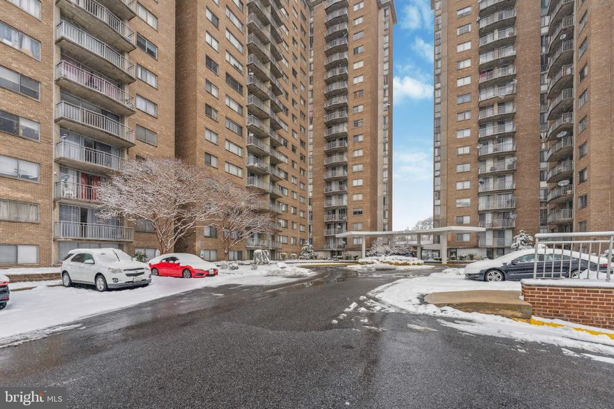 Lovely, sunny large open 1 bedroom. unit with Balcony  and amazing views,  please note the square footage  one of  the largest 1 bedroom units.    Kitchen updated and with updated appliances.   Freshly painted  carpeted unit, move in ready.  Laundry units on each floor.   Many  Building Amenities ,  24 hour Building access, pool, basketball and tennis courts, children's playground,   and gym with memberships available,   Ample parking and social room available ,  Great Location  close to Public Transportation,  restaurants and stores, 495 & 95 Highway access and the University of Maryland , College Park.