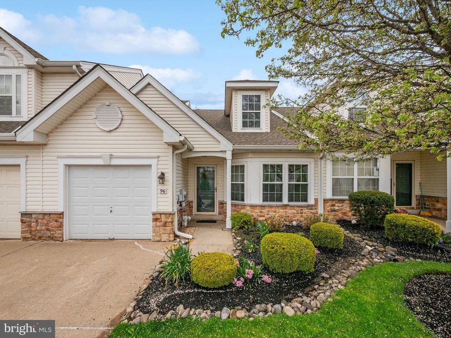 Welcome to 96 Titus Ct. in the Villages of Northampton.  If you are looking for an over 55 community, and one floor living this is a must see.  Pull up to this beautifully landscaped home, parking in your garage, or private driveway and enter into the foyer.  You’re greeted by the first bedroom with a double wardrobe closet for ample storage.  Down the hall you’ll find the eat in kitchen with wooden cabinets, recessed lights, and a breakfast area with a pendant light fixture.  The kitchen opens up to the dining area and living room with cathedral ceilings, a ceiling fan, and access to your private patio.  There is also a laundry room with access to the garage, and a powder room for guests.  The primary bedroom is a great size, with another ceiling fan, two closets, and access to the en-suite bath with a dual vanity and walk-in shower with a seat. The current owner has lovingly maintained this home replacing the windows, sliding glass door, heat, ac, water heater, and appliances during their ownership.  There are pull down stairs to the attic in the primary bedroom for additional storage.  The location can’t be beat.  Walking distance to the shops, and restaurants at the Richboro Shopping Center, close to the Northampton Free Library, and the Rec Center, plus only minutes from some of our local historic boroughs with boutique shopping, and fine restaurants.  Welcome to 96 Titus Ct.  Maybe you are home already….