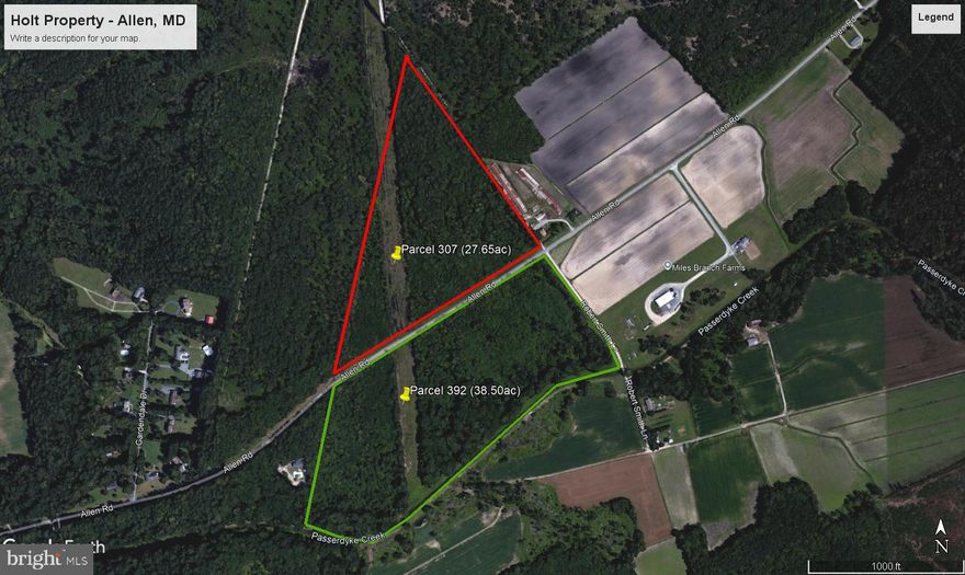 27.65 acres fronting on the West side of Allen Road. Mostly wooded land.
DP&L Powerline Easement as shown on attached Plat.  Property failed Health Dept. perc test.
Over 1,500-foot road frontage.  Note, Deer stand on wheels near DP&L Powerline Easement back part of property excluded from sale.  Property with 38.5 acres across Allen Road listed for sale also in Bright 
MLS #MDWC2018644.