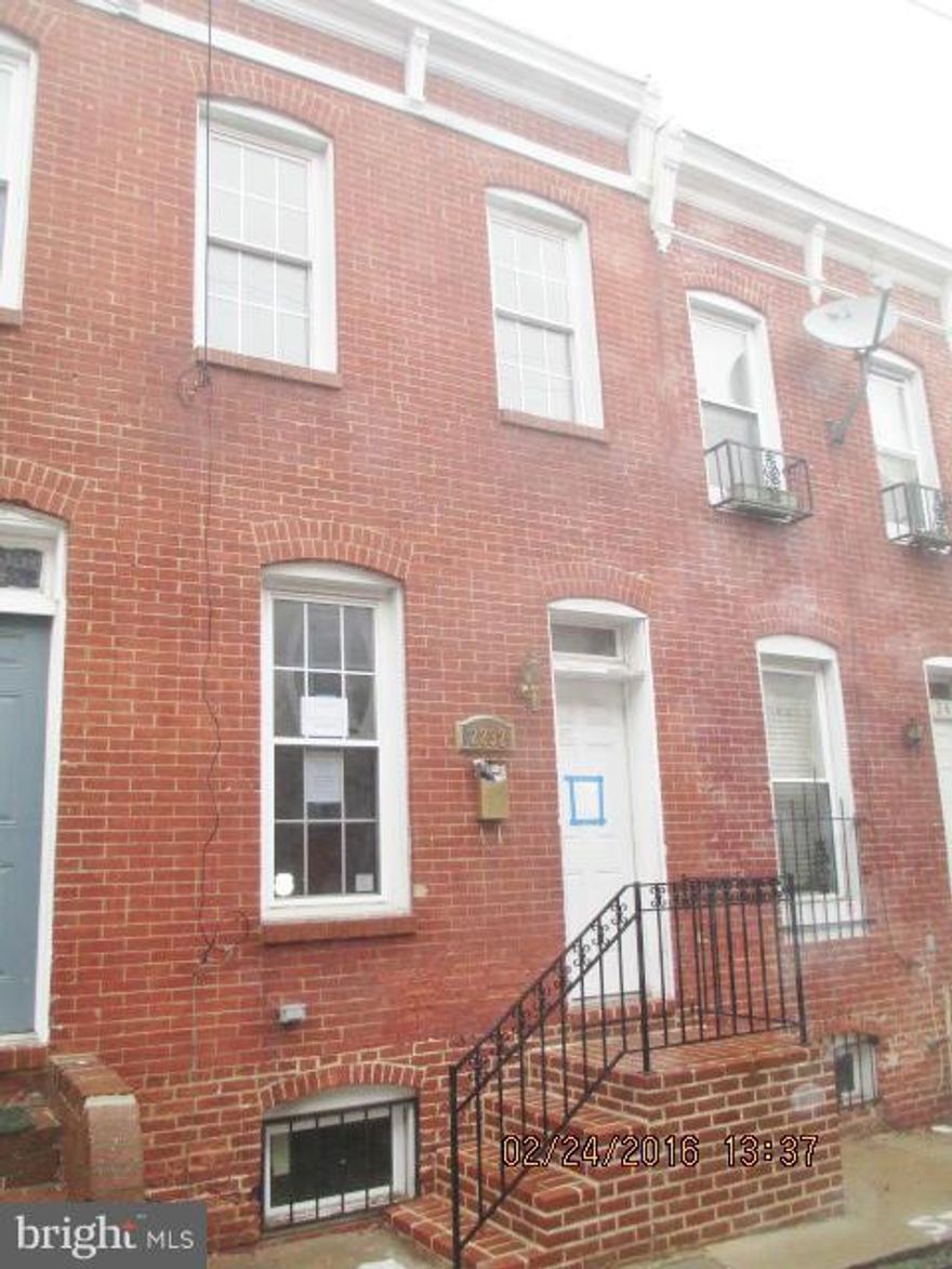 Great opportunity to own home for less than rent! Updated kitchen and bath with exposed brick, freshly painted walls, wood floors on 1st level and new carpet on 2nd level. Convenient to Hopkins, Fells Pt and Patterson Park. Move right in! Seller is exempt from transfer/recordation taxes so buyer pays all. Buyer to confirm ground rent. Sold as-is but in good shape.