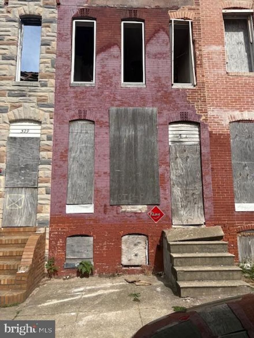 An Exceptional Opportunity in the Heart of the Baltimore Renaissance

Be part of the transformation reshaping West Baltimore. We are proud to present a rare and limited opportunity to acquire three contiguous townhomes—327, 329, and 331 Pulaski Street—positioned to revitalize nearly an entire block and contribute meaningfully to the ongoing Baltimore renaissance.

These properties represent a full-scale redevelopment opportunity. While currently uninhabitable and structurally unsound, each parcel includes the existing façade, building footprint, and connections to water, sewer, electric, and gas utilities—offering a foundational starting point for the right investor.

Whether you're a seasoned developer looking to expand your portfolio or a new investor seeking to break ground on a high-potential project, this package offers significant upside and strategic value.

Price:

Individual Property: $25,000

Package Deal (All Three): $60,000

Important Notes:

Buyer is responsible for verifying and addressing any existing taxes, liens, code violations, or other encumbrances.

All offers must be submitted no later than May 15.

DO NOT attempt to enter the structures under any circumstances. Exterior viewing is permitted from the front sidewalk or rear alley.

Settlement: Seller requests all buyers use Land Settlement Services.

For inquiries or to submit an offer, contact:
Jonathan Scott