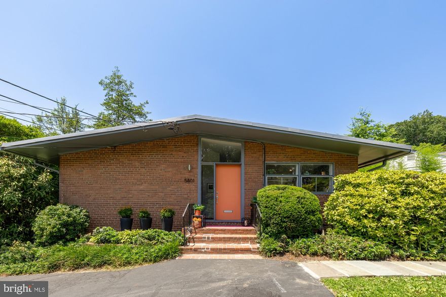 This mid-century modern home is a piece of history, designed by renowned architect Francis Donald Lethbridge, it has been lovingly preserved and thoughtfully upgraded. This 1952 treasure exhibits countless character defining elements and features of the modern era: vaulted ceilings, huge industrial-grade windows, clerestory windows, and 2 asymmetrical brick fireplaces (wood burning + gas burning). Skylights, floor-to-ceiling windows, and stretched horizontal windows span entire rooms to seamlessly bring nature into the home.  


Spanning across 3,250 sq ft on 2 levels, there are 4 true bedrooms (with the opportunity for a 5th), 3 full bathrooms, and 5 other spaces that live as living rooms, dens, and bonus spaces. The kitchen, bathrooms, and the interior are freshly painted and the oak hardwood floors have been refinished. This mid-century modern home will transport you to a place of serenity and joy, making entertaining and daily living effortless. 


This home features one of the largest lots that you will find in The Highpoint community. 
A premium corner lot, it spans a quarter of an acre with mature and beautiful landscaping, perennial flowers, and flowering shrubs that bloom year round. There is a long, private driveway that allows for you to park over 3 cars. The backyard is a private and serene space with a large bluestone patio that overlooks the large flat grassy backyard that is framed out with a treescreen and flowering scrubs. 


Coveted for its location, 5801 Mass Ave is at the crossroads of nature and city amenities! For nature, you have quick access to the Capital Crescent Trail for hiking and biking, The C&O Canal, the Potomac River, Glen Echo Park, and 2 parks within walking distance that have tennis courts, tot lots, and swingsets. And city amenities within 5-10 minutes include downtown Bethesda, the DC border and Spring Valley Shopping Center with Millies and other restaurants nearby, Glen Echo, The new Westbard Square, Sangamore Shopping Center, and access to the highway. Zoned to Wood Acres Elementary School, Pyle Middle School and Whitman High School. In boundary for the community members Mohican Swim Club! 


Understanding the significance to this home’s architecture, Lethbridge’s most notable residential work, created the contemporary communities of Pine Spring, Holmes Run Acres, Potomac Overlook, and Carderock Springs around the metropolitan region, as well as multifamily projects Tiber Island and Carrollsburg Square Condos in DC. He also designed the master plan of Arlington National Cemetery and the River Road Unitarian Church close by. 


Open House Sunday, June 29 from 2-4pm.