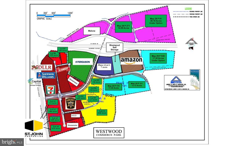 Lot C2 spans 20.62 acres asking $45,000 per acre! 

Available Westwood lots span 2.63 acres up to 20.8 acres.  To view the full list of available lots, check out the Documents folder of this listing. Lot sizes are flexible and all lots will be served by the City of Salisbury Water and Sewer.  Natural Gas, as well as high-speed voice and data lines by Verizon, will be serving the entire park. Maryland broadband lines also bisect the park. 

Westwood also features a centralized stormwater management system leading to a more efficient utilization of land and a more timely approval of building plans. All of this will lead to lower development costs for all occupants of Westwood.

Current tenants include Schmidt Bakery, 7-Eleven, Ferguson Enterprises, Wicomico County Sheriff's Office, Alban Tractor, Sherwin Williams Floorcoverings, Capital Tristate and the State of Maryland DLLR.