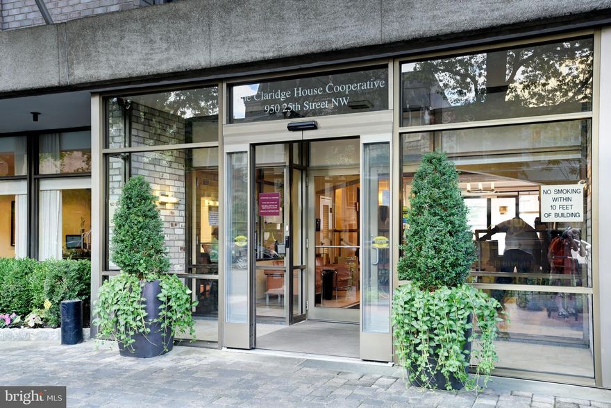 Welcome to this clean, warm and bright contemporary 4th floor studio apartment. Kitchen has been renovated to include a dishwasher for your convenience. Spacious light-filled apartment with views toward the Watergate and Potomac River. Original hardwood parquet floors.  Coat closet in the entrance and a spacious walk-in closet. The Bathroom is also renovated with glass shower doors.

Rent includes electric, cooling/heating, gas, cold/hot water, bike storage, trash, access to the 24hr fitness center, access to the swimming pool (summer), community room, courtyard with grills. 24-hour front desk concierge. Harmonious staff and community, business office. Secure package delivery managed by concierge. 12- month lease min. 

Parking (separately) available for rent in the building.

Great location, great full-service building, within short distance to parks, shopping, and restaurants. The Claridge House is located 2 blocks from Foggy Bottom Metro Stop, GW University & Hospital & Whole Foods. 1 block to Trader Joe's. Georgetown shops, Kennedy Center, State Dept. & World Bank are close.