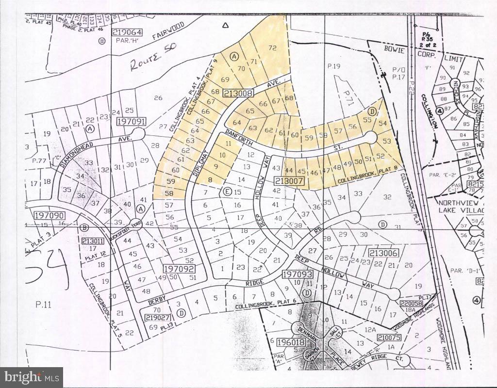 Six Very nice, One Acre Lots surrounded by some of the most prestigious homes in Prince Georges County. Zoned Residential build your own magnificent home. Roads and Utilities up to the lots, Preliminary work has already been studied and performed by a Civil Engineering Company. Please see attached documents regarding the lots. Lots are not the clear lots included but the wooded area in the back at the end of the cul de sac of Diplomat Ave. On the pictured documents the lots are P19 and P71. More pictures and maps to come.