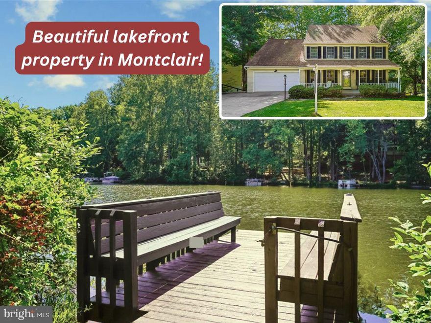LAKEFRONT Living in Lake Montclair, this may just be the one you’ve been waiting for. Featuring 5 beds and 3.5 baths, a Private Dock and DUAL HVAC zones ( a rare find in classic Montclair!)  From the moment you step onto the welcoming front porch and through the front door, you’re greeted by  hardwood floors, fresh designer paint, and spaces that instantly feel like home. To the left, a handsome executive office with custom built-ins creates the perfect work-from-home retreat, while the spacious front living room flows effortlessly into the formal dining room featuring a sunny bay window ready for holiday gatherings and lakeside entertaining.
At the heart of the home is an expansive kitchen designed for both beauty and performance. A custom picture window perfectly frames peaceful lake views while you cook, and the newly refreshed counters, induction cooktop (boil water in 90 sec) with hood vent, deep drawers, two wall ovens, custom pantry, and endless cabinetry make this kitchen as practical as it is lovely.  Three rear bump-outs dramatically expand the living space and flood the home with natural light through high-end Pella windows lining the back of the home. The kitchen opens seamlessly to the expansive family room with a fireplace that has already been cleaned and certified, creating the perfect cozy centerpiece.
Step outside and prepare to fall in love. The refreshed multi-level deck overlooks a landscaped backyard that gently slopes to your own private dock complete with power and built-in benches. Whether it’s morning coffee by the water, sunset dinners on the deck, or launching a kayak or pontoon boat right from your backyard, this home delivers the lake lifestyle people dream about.
Upstairs, brand new plush carpeting leads to a dreamy primary suite where oversized windows frame tranquil water views you may never tire of waking up to. The custom walk-in closet is a showstopper with endless built-ins, soft-close drawers, plus access to additional insulated attic storage. The fully refreshed spa-like primary bath features new tile flooring, a double soaking tub, dual sink vanity, a luxurious brand-new walk-in shower and private water closet. The second bedroom is large with double closets, the third has a walk-in closet and the fourth has lake views! All share an updated hall bath with luxury tile in the walk-in shower.
The walkout lower level features an entire wall of windows and French doors showcasing the lake beyond. Hardwood flooring runs throughout this expansive space featuring a fun wet bar, brick hearth with wood stove hookup, an oversized fifth bedroom, and adjacent full bath perfect for guests, multigenerational living, or an au pair suite. 
And the updates? Practically everything has been touched with care. Rheem water heater, refreshed flooring, plush new carpet upstairs, updated lighting, fresh paint, remodeled bath, updated hardware and fixtures throughout, garage subpanel, custom closets, trimmed and cabled trees, refreshed exterior and interior lighting, extra-wide driveway. 
Enjoy all the incredible amenities Montclair has to offer including a 109-acre stocked lake with those sandy beaches, boat ramp, boat storage, fishing piers, playgrounds/tot lots, ball fields, exercise stations, new dog park, 18-hole golf course with full-service Country Club, ...the list goes on! Easy access to I-95 and nearby commuter lots/buses make it easy to commute to DC, the Pentagon, and beyond. Home is currently enrolled in a premium home warranty with the option to transfer to buyer at closing. BONUS, this is a Project My Home Approved Listing. Qualified buyers may be eligible for a fixed interest rate as low as 4.99% through the seller’s preferred lender program. Buyer must qualify and speak directly with lender for full details, program terms, and disclosures. Rate, APR, and program availability subject to borrower qualification.