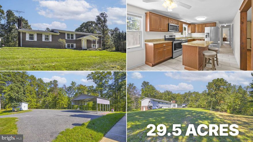 Nestled on 29.5 acres of serene, wooded privacy, this exceptional estate offers a rare blend of character, modern updates, and endless potential. Inside the 2,700+ sq ft home, you’re welcomed by distinctive features like a striking cedar beam and dual staircases that add warmth and architectural charm. The spacious kitchen is a standout, featuring granite countertops, stainless steel appliances, tile flooring, and abundant cabinetry—perfect for both everyday living and entertaining.

The home offers generously sized bedrooms, an updated guest bath, and a luxurious owner’s suite complete with a walk-in closet and a beautifully renovated en-suite with floor-to-ceiling tile and a walk-in shower. The main level provides multiple gathering spaces, including a formal dining room, a large family room, and a unique all-season room filled with natural light.

The finished basement expands your living space with a cozy wood stove, three additional bedrooms, and a fully updated bathroom—ideal for guests or flexible living needs. Outside, two open field areas offer endless opportunities for recreation, gardening, or even horses, while the detached workshop with its own 200-amp service is perfect for hobbies, storage, or projects.

With major updates including a newer roof, HVAC system, well pump, and hot water heater, this home offers peace of mind along with its natural beauty—all just minutes from shopping, dining, and Pax River.