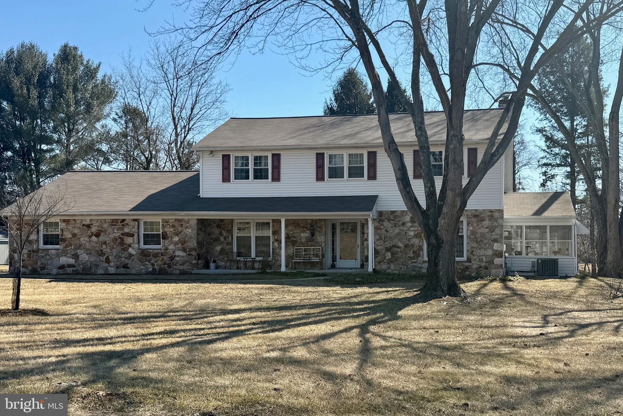This charming two-story Colonial home is nestled on a serene one-acre cul-de-sac lot in the sought-after South Hills Park neighborhood of Westtown Township. The first floor was completely renovated in 2021, the first floor boasts a brand-new kitchen with a spacious countertop—perfect for entertaining—along with new flooring throughout and an updated powder room. The kitchen features a breakfast bar, coffee bar, and wet bar for added convenience. The heating system is also new. The inviting recreation room showcases a natural wood stone fireplace and opens to a glass-enclosed sunroom. Additionally, the home offers a formal living room, dining room, and a private home office with its own entrance from the driveway. Upstairs, the second floor features a primary suite, three additional bedrooms, and a full bathroom. The partially finished basement includes stairs leading up to the attached two-car garage, which also has pull-down stairs for attic storage. Situated on a beautifully level one-acre lot, this home offers both charm and functionality. Easy to show—easy to love!