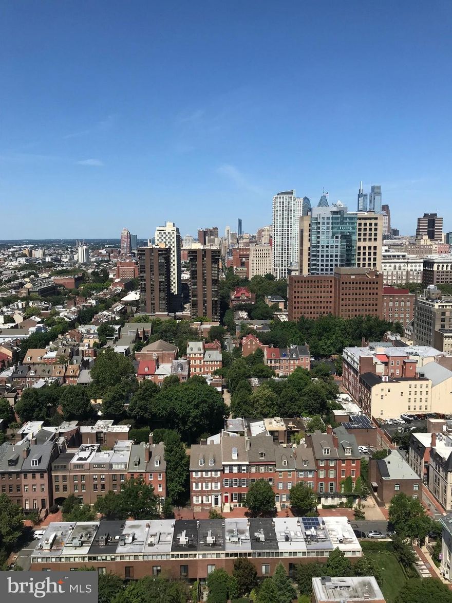 Incredible opportunity to combine a one bedroom on a high floor with the adjacent studio to create a two bedroom, two bathroom with unobstructed sunset views over Center City. This sun-soaked residence offers optimal space to design a spacious two bedroom, two bathroom. Upon combining it will feature floor-to-ceiling windows in all rooms with a total of 8 oversized window bays offering spectacular sunset views of Center City. Currently, there are parquet wood floors throughout and a washer/dryer in the studio. The one bedroom has an updated kitchen with subway tile backsplash, new quartz countertops, and stainless steel appliances. Residents of Society Hill Towers enjoy a 24-hour doorman and all utilities plus basic cable. Access to the building's outdoor seasonal pool, fitness room, storage lockers, and parking in the building's underground garage are available for an additional fee. Also, there is an on-site Philly Car Share, a coin operated laundry room in the basement, and a shopping plaza on site with a market, dry cleaner, beauty salon, and one of Philly's most acclaimed restaurants, Zahav.