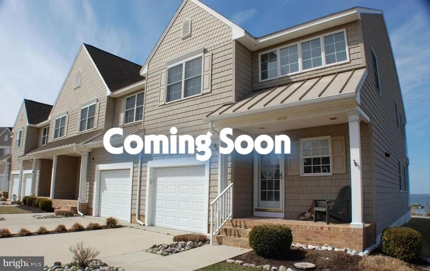 Amazing, spacious end-unit waterfront condo in Crisfield with wide, beautiful water views. This 4-bedroom, 3-bath condo features a bright, open layout.

The main floor includes one bedroom, a full bathroom, and a screened deck overlooking the water with a clear view!

Upstairs, the large primary suite offers a full bathroom and a private balcony with water views. There are also two more bedrooms and another full bathroom.

Enjoy access to the community pool, piers, sandy shoreline, and an attached garage, plus a huge deep-water boat slip. Perfect for full-time living or a relaxing getaway. Located about an hour from Ocean City and within easy reach of Washington and Baltimore.

More details and photos are coming soon!