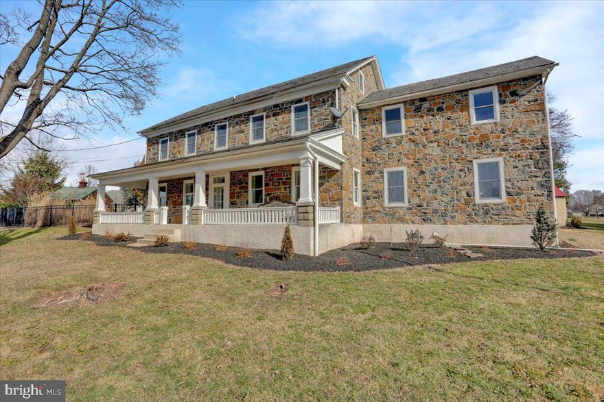 Historic stone farmhouse built in 1813 featuring 5 bedrooms, 3 full bathroom, in-ground swimming pool, log cabin style pool house, barns/garages, and more! Nestled in the heart of New Hanover Township, this home, which was completely remodeled in 2023 / 2024, offers a masterful blend of the old and new. The stone exterior is highlighted with tasteful mature landscaping around the entire property. The exterior features an in-ground swimming pool, a pool gazebo, and a renovated log cabin/pool house for entertaining guests.  The pool house was built with logs from an old building that was taken apart and used to construct this cabin and features 2 stories, with a gas fireplace and full bathroom on the first floor and an open cathedral ceiling with a small loft on the 2nd floor.  There is also the original summer kitchen, a smokehouse, a storage shed, a barn/garage with a second floor storage area, and an additional barn bay with wood flooring. Step inside the main home and find over 4,000 sq. ft. of endless character intertwined with modern amenities. The interior has beautifully refinished original wide plank wood flooring throughout most of the home.  The three bathrooms have been updated and feature wood countertops with raised vessel sinks and new fixtures and vinyl flooring.  The entire interior has been tastefully repainted.  The kitchen features granite countertops, stainless steel appliances, and one of the staircases leading to a private bedroom. The formal dining room, living room, and family room showcase the home’s ornate woodwork. The massive laundry room has plenty of space for appliances, tables, etc. and features its own door to the outside, and a staircase leading to another bedroom. There are (3) staircases leading to the 2nd floor and (2) staircases leading to the basement. The 2nd floor features the owner’s suite, which is spacious and sure to impress. It is comprised of (2) bedrooms, a large walk-in closet, and a full bathroom. There is a separate staircase to the one bedroom, creating two separate bedrooms if you desire. There are (3) more bedrooms on the 2nd floor and another full bathroom. One of these bedrooms has a staircase leading back to the 1st floor (kitchen). There is a large walk-up attic with an abundance of storage space. The basement features a small finished den area with exposed beams. The rest of the basement will serve for more storage space. There are (2) brand new gas heat pumps and a new water treatment system. This property has a deep driveway and strategically placed trees giving you lots of privacy and a buffer from the neighboring properties. This home is move-in ready and lack’s nothing except a new owner’s love and appreciation. Schedule your personal tour today!