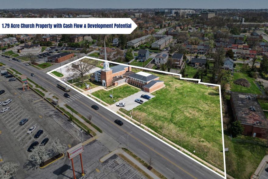 The Martin Home Group and CB Realty are pleased to present the opportunity to acquire the Greater Church of the Risen Saviour, a versatile 1.79-acre campus situated in the established Woodbourne Heights neighborhood of Baltimore. This unique asset combines a substantial 12,000 SF special-use facility with a significant land footprint, offering both immediate utility for an owner-user and long-term value via strategic redevelopment.
Originally designed to support a vibrant community, the improvements include a 300-seat sanctuary, a 60-person fellowship hall with a commercial-grade kitchen, five private offices, and two conference suites. The property is further enhanced by 20+ paved parking spaces across two lots. Recent upgrades include roof, oil heating system, boilers, hvac, and water heater. The investment is further de-risked by immediate cash flow from a strategic parking lease with the neighboring Bank of America, providing a unique covered-land-play advantage during any potential transition or redevelopment phase.
Situated in Central Baltimore, the campus occupies a high-visibility position directly across from The Alameda Marketplace and less than one mile from MedStar Good Samaritan Hospital. The site benefits from exceptional connectivity to major commuter corridors and public transit, placing it at the center of a dense residential and retail hub. As Baltimore continues to prioritize adaptive reuse and neighborhood revitalization, this 1.79-acre footprint offers a rare, scalable opportunity for institutional or community-driven reinvestment in a high-demand submarket.