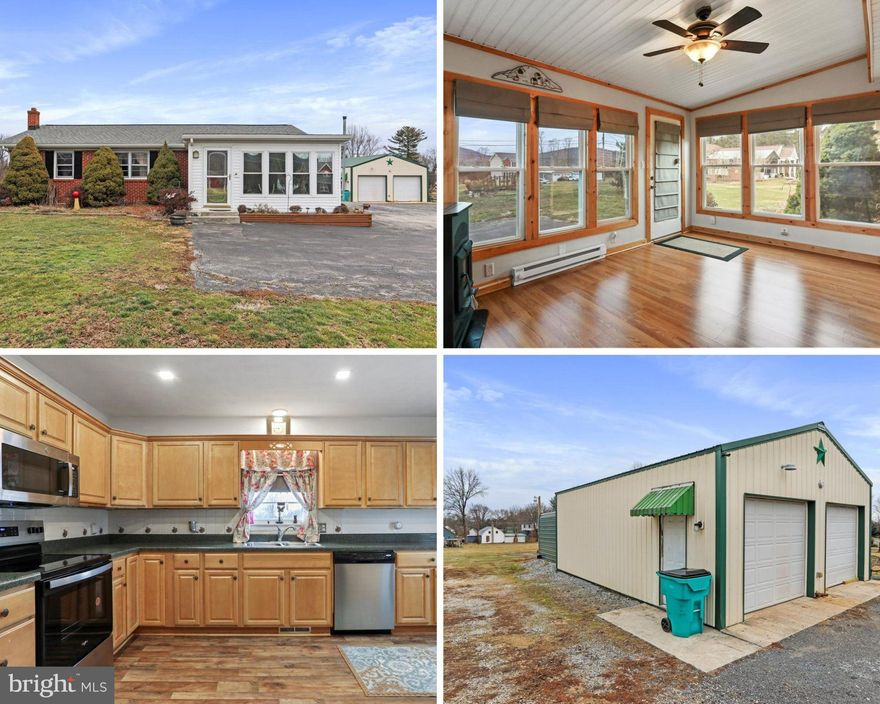 *3.28 acres *Large outbuildings *Sun room *Country kitchen *Wood floors
This charming 4-bedroom, 2-bathroom ranch-style residence, built in 1973 is nestled on a sprawling 3.28-acre lot. There is a spacious deck perfect for entertaining. Step inside to discover a thoughtfully designed interior that boasts hardwood flooring throughout. Enjoy winter evenings in the sunroom feeling the warmth from your pellet stove. The kitchen is equipped with stainless steel appliances, including a microwave, dishwasher, and electric oven/range, making meal prep a breeze.  The basement is partially finished and including a full bathroom with a jetted soaking tub.   There are a variety of outbuildings, including a shed and garage, this property offers endless possibilities for storage and hobbies.