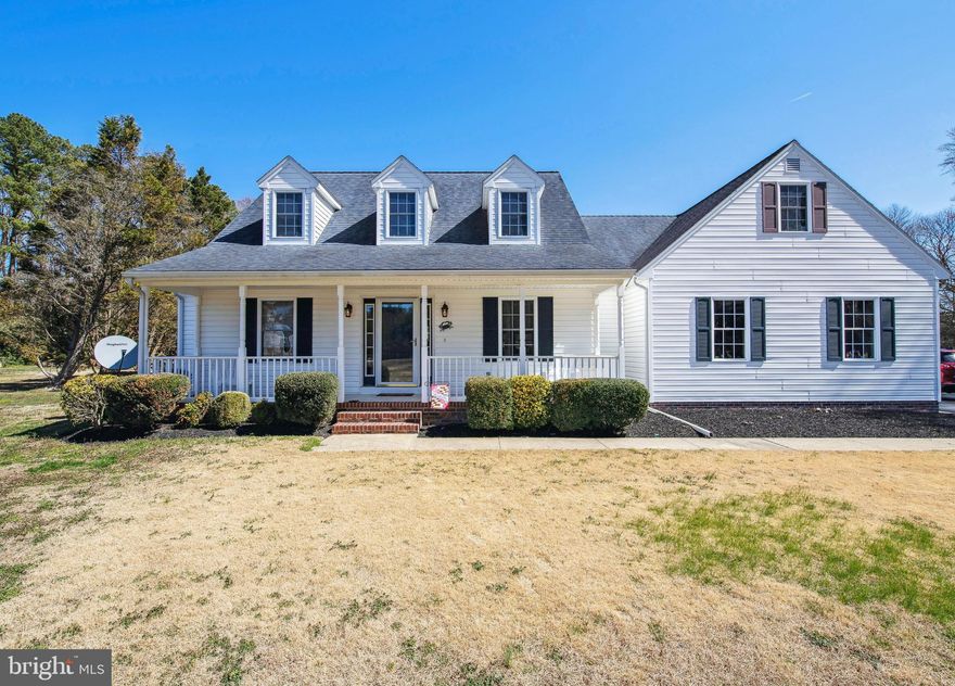 Looking for tons of space to spread out both inside & out, then you've found it! This adorable cape cod features 3 bedrooms, 2 bathrooms & it sits on almost 2 acres! Entering the home into the foyer you will notice the beautiful engineered hardwood floors. To the right of the foyer is considered the formal dining room but is the perfect space for an office. Straight ahead from the front door  you will see the spacious living room featuring double doors that go out to the large back patio. In between the living room & the dining/office space is the open kitchen. Kitchen features tons of cabinetry  & a small breakfast area that over looks the massive back yard. To the left side of the home is where you will find 2 ample sized bedrooms (1 with a walk in closet), and a full shared bath. To the right side of the home you'll find the primary suite featuring a spacious walk in closet, a full bathroom with a stand up shower AND a tub with sliding glass doors. Primary also has a door access to the back patio- the perfect spot to sneak out for your morning coffee. The walk up attic is super spacious and is perfect for extra storage or could be finished into more rooms if desired. Outside you'll never be bored with all of the space- perfect for Summer BBQ's and all your outdoor toys! You'll be sure to love this quiet neighborhood & all this home has to offer so jump on it before its gone!!