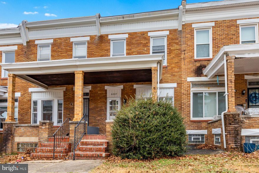Opportunity knocks in Belair-Edison. 3237 Dudley Ave offers solid fundamentals and serious upside for investors, renovators, or buyers looking to build sweat equity.

This classic brick rowhome features 3 spacious bedrooms and 1 full bath, with oversized rooms and 9-foot ceilings on the main level that create an open, airy feel rarely found at this price point. Major mechanical improvements already completed include a roof replaced in 2023 and a water heater replaced in 2024, providing a strong starting point for future improvements.

The unfinished basement with existing plumbing for a second bathroom offers additional value-add potential, while the fully paved rear yard and exterior block shed provide convenient outdoor storage and utility.

With solid bones and multiple ways to improve value, this property presents a great opportunity for investors, flippers, or buyers looking to renovate and customize.

Conveniently located near Belair Road shopping, parks, public transit, Morgan State University, Johns Hopkins Hospital, and downtown Baltimore.

Bring your vision and unlock the potential. Schedule your showing today.