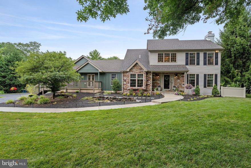 Welcome to this stunning home, perfectly designed for modern living and entertainment. Nestled on a private 2-acre lot in Chadds Ford, PA, located close to the desirable Kennett Pike Rt 52 corridor, this residence offers both luxury and comfort. Upon entering, you will be greeted by a central foyer that leads to a spacious living room/family room featuring hardwood flooring and a central gas brick fireplace. On the opposite side of the foyer, there is an elegant dining room adorned with wainscoting, crown molding, and hardwood flooring. With a full kitchen remodel this bright and kitchen boasts white cabinetry, quartz countertops, a center island, and stainless-steel cafe appliances include a convection microwave and wall oven, additional stove, dishwasher, and French door refrigerator. The kitchen is open to a breakfast room area with a bay window overlooking the rear deck and yard, creating a perfect spot for morning coffee or casual meals. The second level houses the primary bedroom suite with a fully renovated bathroom and walk-in closet, two additional bedrooms, and a beautifully designed hall bathroom. On the main level, you will find a unique ADA-compliant in-law suite with a separate entrance, accessible by steps or a ramp. This suite includes a living room with a large bay window, a full kitchen with an eating area, laundry area, powder room and access to a private deck and screened in porch. The suite also features a spacious main floor bedroom with an en suite bathroom. Numerous high quality updated features include windows, exterior siding and stone front, refinished hardwood floors, appliances, main house HVAC and water heater, whole house generator, high efficiency/velocity pool pump and loop lock pool cover, natural gas, public water and more. The expansive L-shaped 2-acre lot is a true highlight, featuring a large pool, a firepit, a sizable shed, and ample space for outdoor activities and entertaining. This home is move-in ready and waiting for you to make it your own. Embrace the opportunity to experience luxury living in a prime location.