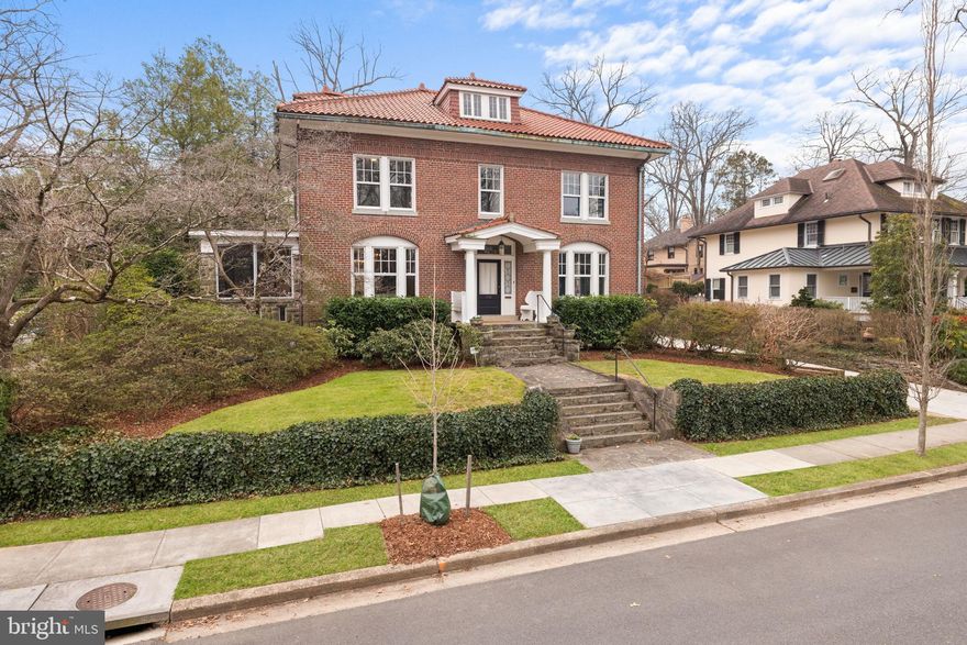 Grand and beautiful Chevy Chase, DC TREASURE - well located in neighborhood "sweet spot" easily walkable to shops/restaurants/transit on both Connecticut and Wisconsin Avenues. Expansive, airy interior of over 6,000 SF features large-scale rooms, tall ceilings, enchanting craftsman architectural details, and wonderful southern light throughout! Main level with 9' ceilings composed of elegant foyer, 30' living room with adjoining screened porch, large dining room, and spectacular open kitchen/family room with breakfast area and mud room with side entrance from garage/parking. Second level features 4-5 generous bedrooms including primary suite with en suite bath and walk-in closet. Third level accessed by low-riser stairs features bedroom, full bath, and HUGE attic space with two cedar closets - ideal for storage or expansion opportunity. Fully finished lower level features large rec room, bedroom with full bath, laundry/storage, and attached garage. Lovely level surrounding gardens with additional detached garage.