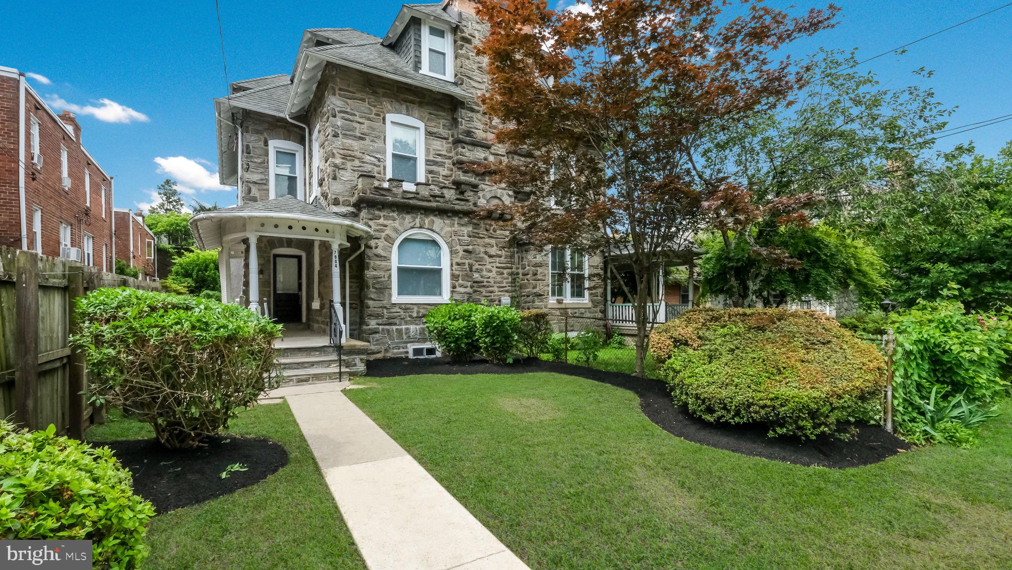 This recently renovated 4bed/2.5 bath 3000sq ft home in the desirable Chestnut Hill neighborhood is convenient to shopping, parks, and restaurants. Three blocks from the Wyndmoor train station on the Chestnut Hill East line to Center City. All new vinyl, double-paned windows throughout. New hardwood flooring cover the first, second and third floor living space. The newly installed kitchen features a ceramic tile floor, marble backsplash, quartz countertops, and state-of-the-art Samsung appliances, including new washer and dryer. LED recessed lighting is installed throughout, and the bathroom is custom-fitted with a marble shower surround and full-size tub. New central air-conditioning system. Walk-out basement entrance and beautiful spacious back yard.