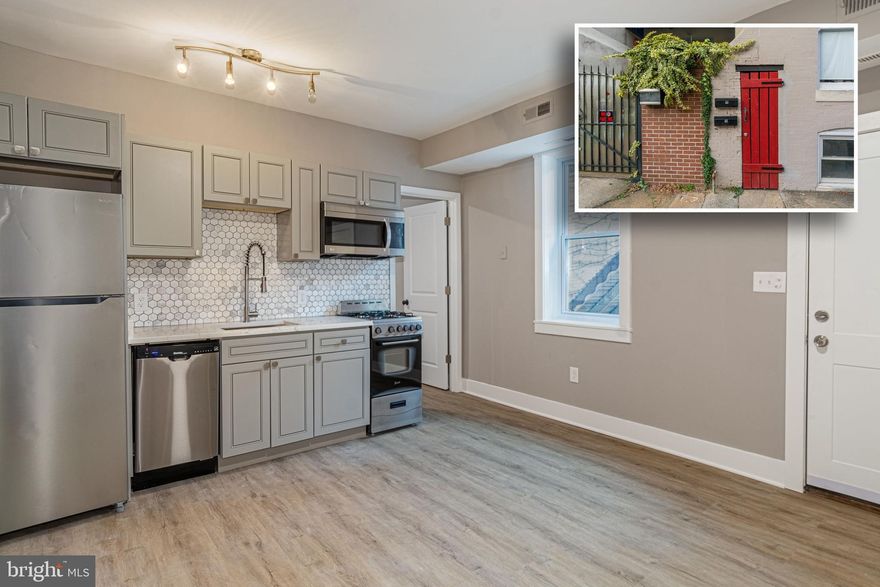 RENOVATED 1 BEDROOM 1 BATH APARTMENT IN THE HEART OF FELLS POINT!  Designer top floor apartment featuring wood laminate floors, attractive kitchen w/ granite counters, ss appliances, & tile backsplash, full bath, spacious bedroom, and shared garden patio.  This building consists of 5 units and this unit is located in the rear of the property on the 2nd level.  The location can't be beat - walking distance to Fells Point shopping and restaurants, the waterfront, and Harbor East!