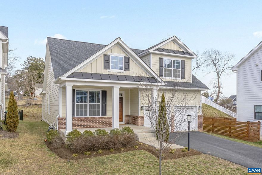 Like-new City home with main level primary suite walking distance to Charlottesville's Downtown Mall. Open floor plan with high ceilings featuring 3BR + study, 2 car garage and screen porch. Built in 2020 this high-efficiency eco smart home is Pearl Gold Certified with a HERS score of 56. Located on a quiet cul-de-sac with no through traffic just 1 mile to Ix Park, 1.3 miles to UVA Hospital, 1.9 miles to 5th Street Station shopping center, and easy access to I-64. Additional highlights include wood flooring throughout main level, front porch, and large kitchen island with seating. Fiber internet available.,Granite Counter,Wood Cabinets