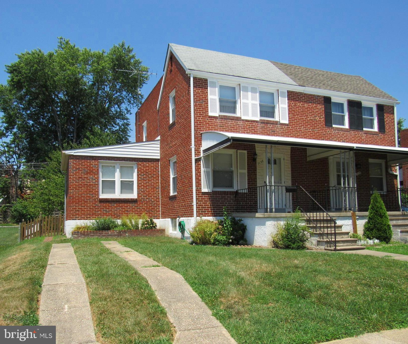 Great Opportunity in Baltimore County! All Brick Extra Large Semi-Detached in Fullerton. Spacious Main Level featuring Large Living Room and Formal Dining Room with Hardwood Flooring under Carpet; Bright Kitchen Includes All Appliances and Access to Back Porch and Fantastic Fenced Rear Yard; Main Level Bedroom (currently staged as family room). Upper Level Features 2 Bedrooms and Full Bath. The Finished Lower Level Features Family Room, Half Bath, Storage Area, and Laundry Room. Other Highlights: Central Air and Warm Gas Heat; Off Street Parking; Shed; Covered Front Porch and Back Porch.