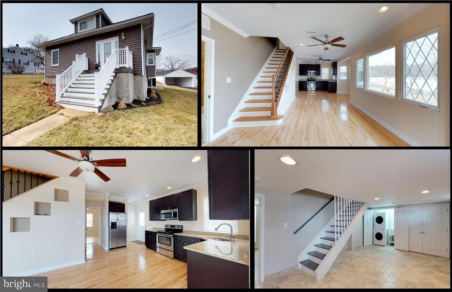 This completely remodeled home features: Gleaming Hardwood Floors, Remodeled Kitchen w/ 42"Cabinets, Granite Counters & SS appliances; 2 Main Level Bedrooms w/ 2 Full Baths, Finished Lower Level w/ 4th Bedroom and Full Bath, Upstairs Master Bedroom Suite with Full Bath and Walk In Closet, Ample Storage in Garage and attic space,  Deck, New Roof, New Siding, CAC, CHECK OUT THE 3D TOUR!