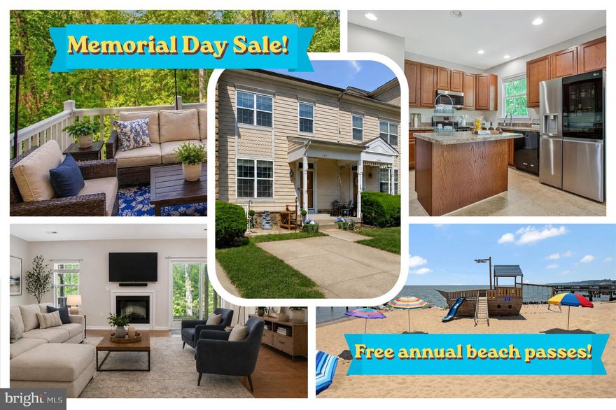 ✨MEMORIAL DAY SALE!!  PRICE IMPROVEMENT!! ✨ Enjoy highly rated schools and FREE ANNUAL BEACH PASSES with this BEAUTIFULLY UPDATED, MOVE-IN READY 3-level townhome in the charming waterfront town of North Beach! ✨ Offering 3 bedrooms, 3.5 baths, and a versatile bonus room in the walk-out basement, this home has been completely refreshed and shines throughout. ✨ You'll like having your own 2-car long driveway, and  a welcoming front porch  that adds curb appeal, while inside you’ll find FRESH PAINT THROUGHOUT in an on-trend light neutral color.  The TALL CEILINGS on the main level add to the spacious ambience.  The large living room features stylish, BEAUTIFUL realistic-looking  LAMINATE PLANK flooring and plenty of functional wall space. ✨ The EXPANSIVE KITCHEN offers abundant cabinet and counter space, a pantry closet,  an ISLAND with snack bar,  and a STAINLESS STEEL upgraded refrigerator (2024) and BRAND NEW stainless steel STOVE and microwave!  Sunshine streams into the adjacent dining area, via sliding glass doors that lead to a low-maintenance DECK OVERLOOKING PICTURESQUE WOODED OPEN SPACE—perfect for relaxing or entertaining. ✨ Upstairs, enjoy ALL NEW CARPETING and a stunning PRIMARY SUITE WITH VAULTED CEILING, walk-in closet, and a luxurious bath with soaking tub, separate shower, and double vanity. ✨ Two additional bedrooms with ample closet space share an updated hall bath. ✨ The upstairs laundry, with high-capacity washer and dryer (2022) is extra convenient and time saving! ✨ The LEVEL WALK-OUT BASEMENT, with  tall ceilings,  adds even more living space, featuring new carpeting on the stairs and in the big bonus room,  an updated full bath,  plus a spacious FAMILY ROOM with lovely LAMINATE FLOORING and a DECORATIVE FIREPLACE. (The fire-box chase can be retrofited in the future with an electric or gas fireplace insert, if desired. The existing electric insert is non-functional and strictly decorative and sold as-is.)   Sliding doors lead to a patio and yard backing to HOA open space and woods.  ( One big bonus to note:  the HOA will mow the backyard as long as it remains unfenced!!)  ✨ Ideally located in the sought-after San Francisco by the Bay community, this home is approximately six blocks (.6 mi)  to the scenic bayfront boardwalk.  ✨  North Beach is known for its HIGHLY RATED SCHOOLS and a walkable, small-town lifestyle with sandy beaches, restaurants, shops, parks, and a new public library with multiple decks overlooking the bay, all within easy commuting distance to Andrews AFB, Annapolis, and Washington, D.C. Don’t miss your chance—schedule your tour today!