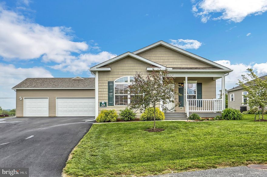 Beautiful, well maintained Ranch style - Modular - Pre / Fabricated home located in the well established Creek view 55+ community. This property offers an amazing Kitchen w/ Stainless steel appliances, Open Floor plan, Covered front porch & rear patio, nice sunroom added in 2016 for additional outdoor living space, Shed w/ Electric, Large oversized 3 car garage w/ additional storage space, Propane heat - Forced Air, Central A/C. Bonus : Most windows are covered on the inside w/ tinted plastic sheets to keep hot rays out during summer months, keeping the house cooler and more efficient & during daylight hrs. creates a privacy tint, so you can't see in from outside. Land is leased. Monthly fee of $370.00 includes water, sewer, trash, Real Estate tax on Land, Maintenance of community roads and common area's. MOTIVATED SELLERS ! Seller's are offering to Pay / Credit 6 months of the Land Lease fee ( 370.00 a month x 6 = $2,220.00 ) to a buyer as an incentive to purchase w/ an acceptable offer.