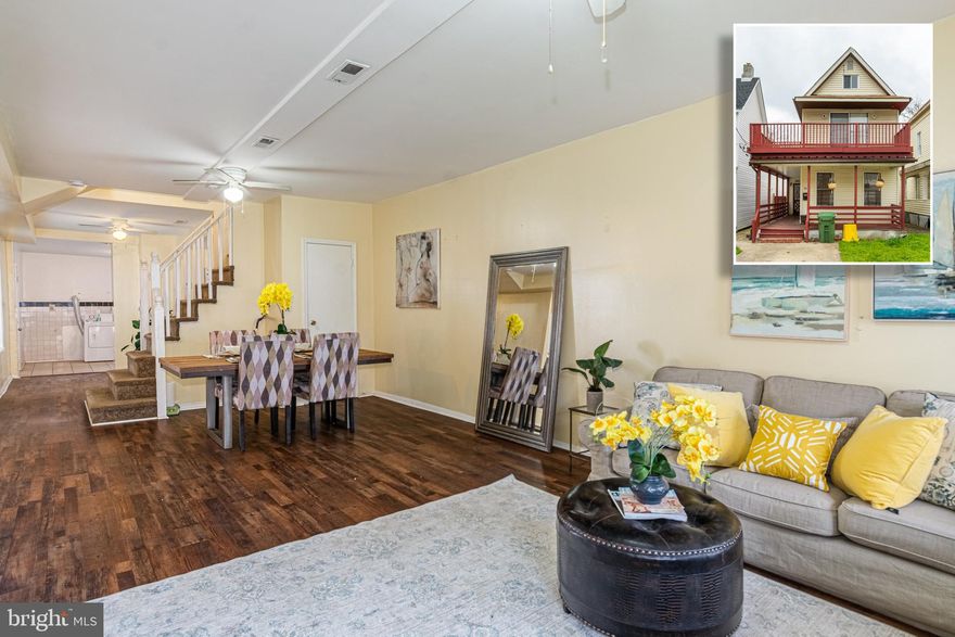 TURN KEY DETACHED HOME WITH LARGE ROOM SIZES & 2ND LEVEL WRAPAROUND DECK! Main level w/ spacious living room, separate dining room, updated kitchen w/ tile backsplash, kitchen level laundry, upper level w/ 3 bedrooms, 1 full bath, unique wraparound deck & driveway parking for 2+ cars! Property is certified Lead Free.  Located in the heart of Waverly and convenient to Johns Hopkins Homewood Campus!