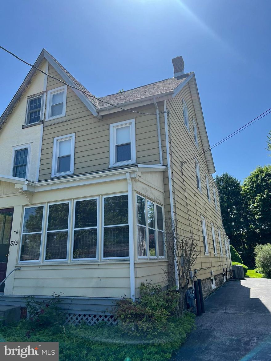 What a great opportunity to find a home in Bryn Mawr  at this  price point. This 4 story twin has been owned by one family only.  The house can use a major renovation as everything is original.  This old girl has a front porch, back porch and a deck .  Three bedrooms are on the second floor and a fourth BR/office or bonus room is on the third floor; a well rounded layout.  Though the interior can use some improvements, the roof is 3 1/2 year old, HVAC -approx. 12 years, and the heat was converted from oil to natural gas. A few other great features are the replacement windows,  and basement with sump pump. This home has it's very own driveway that is not shared with the adjacent home, in addition to the street parking.  This is a real plus as not all the homes on the street have it's own driveway. The sewer line has been replaced from curb to the street. Location is key as the area is bustling with restaurants, Bryn Mawr hospital, public transportation, train station , churches, all within a walking distance. What a lovely area to place your roots at an affordable price.  See agent remarks. Offers due by Thursday, May 30. 2:00. PLEASE LEAVE FEEDBACK.