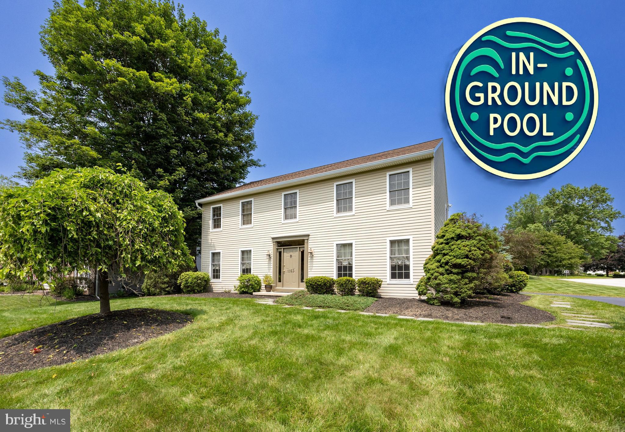 Resort-style living --- right here in Chester County, in the sought-after Pleasant Grove community! An amazing opportunity to own your own oasis & a property perfect for both entertaining PLUS everyday enjoyment! INCLUDES an In-Ground Pool with oversized Patio, expert landscaping & riverstone accents, and fence with 2 gates; PLUS a park-like corner lot with grassy yards & mature trees; PLUS high-end upgrades throughout! In the accredited West Chester Area School District; NO HOA; and easy access to Rtes 202/926/1, trains & airport, Delaware, shopping/dining/parks, and everywhere you want to be! Welcome home to 1163 Fielding Drive! Into the Reception Foyer with gleaming hardwood floors, and you will love the open lay-out and sun-filled living spaces! The formal Dining Room features custom shadowbox millwork and moldings, and those stylish elements continue into the Living Room with its double door entry into the oversized Office (potential first floor Bedroom suite!). The stunning saltbox gable ceiling with new skylight adds sophisticated charm to the Family Room, which also includes a brick surround fireplace with curved brick hearth and sunlit french doors out to the backyard and pool area. The Eat-in Kitchen has been upgraded and includes all that a home chef could desire: raised panel cabinetry with wood crown trim; corian counters with stone tile backsplash; matching high-end black appliances; double bowl sink; brushed nickel fixtures; center island with bar seating and extra cabinets; extra large pantry; and the hardwood floors flow into the bumped-out Breakfast Room with its wall of windows framing the outside gardens & grassy yards. Also on this floor are the updated Powder Room; Laundry; and access into the oversized side entry 2-Car Garage w/extra shelving and attic storage --- plus there is an expanded driveway! Upstairs the Primary Suite is so luxurious with its Bedroom with ceiling fan and extra Sitting Area space; walk-in closet with custom organizers; and an updated Full Bath with tile floors, linen closet, and a beautifully crafted floor-to-ceiling tiled walk-in shower w/seat. Down the hall are 3 more Bedrooms, all with ample closets w/organizers; hall closet; and the remodeled hall Full Bath featuring a raised vanity with two sinks, tile floors, linen closet, tub/shower combo with glass door, and new sklylight. Do not miss the Full Basement with storage; billiards/game area; and more space that could be perfect as your Fitness and/or Media/Hobby/Work spaces! Outside you have the perfect combination of the flat, grassy corner lot yards plus the fenced area (perfect for pets!) with the fabulous Patio and In-Ground Pool --- with new gunite, coping & tiles, and also broad walk-in steps and submerged bench for lounging! You will create lasting memories in your new outdoor oasis, so ideal for festive gatherings, everyday relaxation, and lovely evenings under the stars. So much more: new HVAC (2024) for both heating & cooling; replacement roof; and BONUS: a one-year AHS ShieldComplete Home & Pool Warranty is included and is extra peace-of-mind for you! Schedule your tour today! Some photos virtually staged. Verification (including sq ft/size/lay-out/more) lies with the consumer.