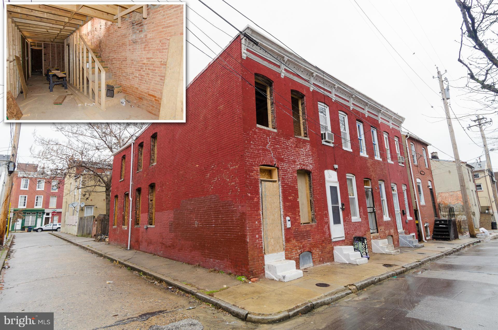 CALLING ALL INVESTORS! End of group rowhome that is framed and ready for your renovations! Bring your vision to this gutted and framed out rowhome that's located close to University of Maryland Medical Center, B&O Railroad Museum, and has potential to add parking! Sold As-Is!