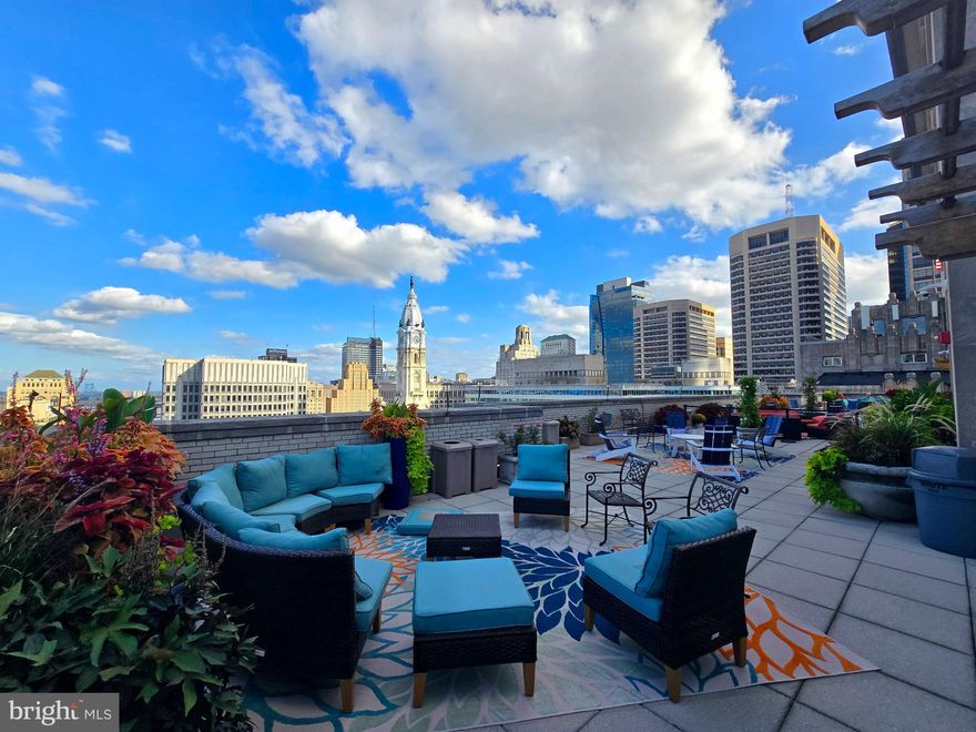 Located on the 19th floor (only 1 floor down from the roof top) in the heart of Philadelphia, across the street from City Hall and in front of the Comcast Office towers, just minutes from the Philadelphia’s prestigious Rittenhouse Square and the best restaurants and nightlife that Philadelphia offers. It sits in the towering Georgian Revival-style building known simply as The Phoenix. Built in 1925 the historic building (also holding a National Historic Landmark status) bears the signature of lauded local architects Stewardson & Page. As such, it features intricate details that date back to that time, ranging from coffered ceilings to Kasota and Carrera marble floors and walls, ornate bronze paneled elevators, and elaborate mill and plaster work. Renovated in 2000, this it retains the remarkable craftsmanship and exquisite stonework of its original construction. The stunning façade, punctuated by granite Corinthian columns, carved eagles perched on globes and limestone cornice crowns, recaptures the spirit of a bygone era. Through the bronze entryways, are exquisite interior spaces graced with elaborate architectural inscriptions—marble walls and floors, coffered ceilings and bronze elevator doors. Among the bevy of new construction and architectural styles emerging throughout Center City Philadelphia, The Residences at the Phoenix stands alone in its historic grandeur and cannot be rivaled by any new construction in the City. With hardwood floors, motorized automatic custom window shades, plenty of closets, all new stainless still appliances, granite kitchen countertops, new LG AI smart washer and dryer, this unique condo faces and has wide open unobstructed views of the quiet Benjamin Franklin Parkway (not obstructed views on the building’s other side), only a floor away from the Building’s stunning terrace with herbal garden, facing the City Hall --- it is a  RARE find! Unobstructed views of the city from three sides. Valet parking is available for residents. The building provides direct indoor access to Suburban Station and is close to CHOP, U Penn, Drexel, Jefferson, and Pennsylvania Hospitals. This prime location offers unparalleled city living. Don't lose your chance to see it before it's gone!