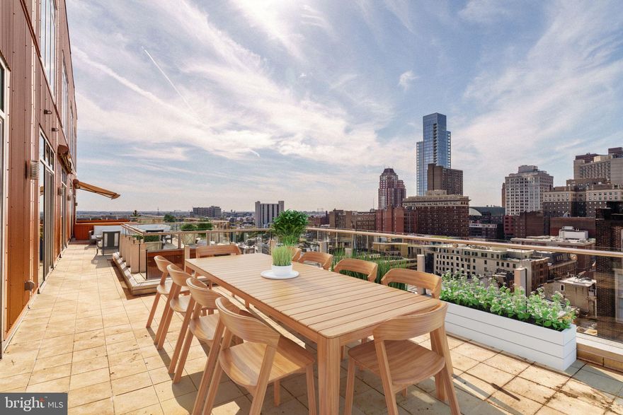 Rarely available, this PENTHOUSE in Washington Square West features an extraordinary 850 sq ft private double TERRACE with retractable awning, offering unmatched outdoor living and breathtaking sunsets over the city with 2 CAR PARKING AND STORAGE! Inside, over 1,700 sq ft of renovated sun-filled space includes floor-to-ceiling windows, an open layout with hardwood floors, recessed lighting, and a sleek gas fireplace. The chef’s kitchen with island seating for 6+ is outfitted with new Thermador appliances, quartzite countertops, and custom cabinetry, while the flexible floor plan provides 3 bedrooms or 2 plus a study/media room. Enjoy recently remodeled bathrooms, seven custom closets plus a private STORAGE room as well as 24-hour concierge service, TWO-CAR valet parking, and remarkably low condo fees in a financially stable building that hasn’t had an assessment in over 14 years. Steps from Jefferson Hospital and minutes to both Rittenhouse and Washington Squares, this is Center City living at its finest.