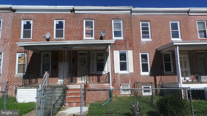 HUD Owned Home, case number 241-580296.  HUD Homes are sold "as is,"  FHA uninsurable.  Exciting chance to own this solid brick porchfront home!  Enjoy full basement, generous room sizes and rear yard.  Easy access to Downtown Baltimore, and walking distance to local schools and parks.