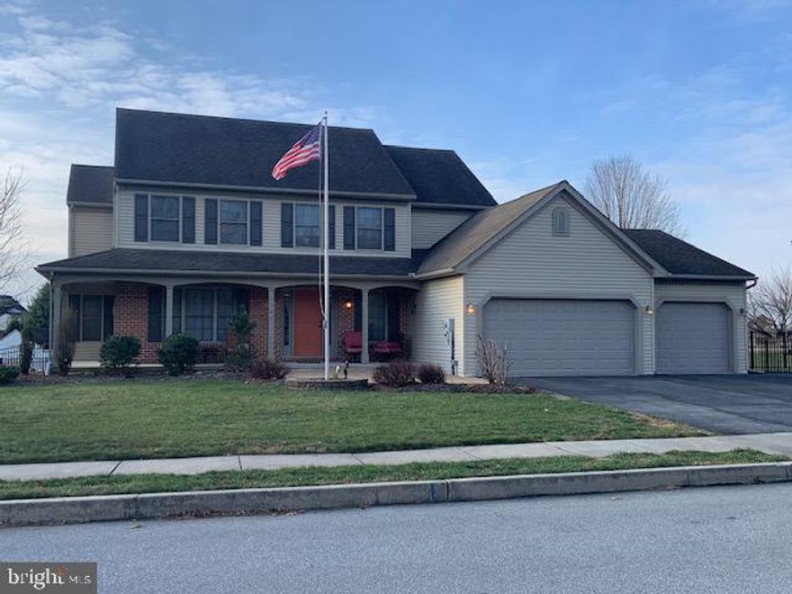 Spacious 2 story, with over 3,400 sq. ft., Landmark built home on a quiet cul-de-sac street 3 miles west of Ephrata. Large, welcoming foyer.Beautiful  recent kitchen - Stainless steel appliances, breakfast island w/cabinets, granite tops, ceramic back splash. Huge dining area opens to family room with fireplace and propane logs. Main level primary bedroom w/full bath, walk in closet, shower stall. Upper level consists of 4 additional bedrooms - Another primary bedroom w/huge walk-in closet primary bath and double bowl vanity. The other 3 bedrooms are large, all w/lighted closets. Full basement - Possible in law quarters. Unfinished 8x28 kitchen, living room, unfinished 13x14 room plus another 23x14 unfinished furnace room w/separate stairway to a finished large 3 car garage. Large fenced rear yard, utility shed, 12x15 deck. Open farm land to the rear. Minutes to Routes 322, 272, 222, PA turnpike. Clean and pleasant to show.