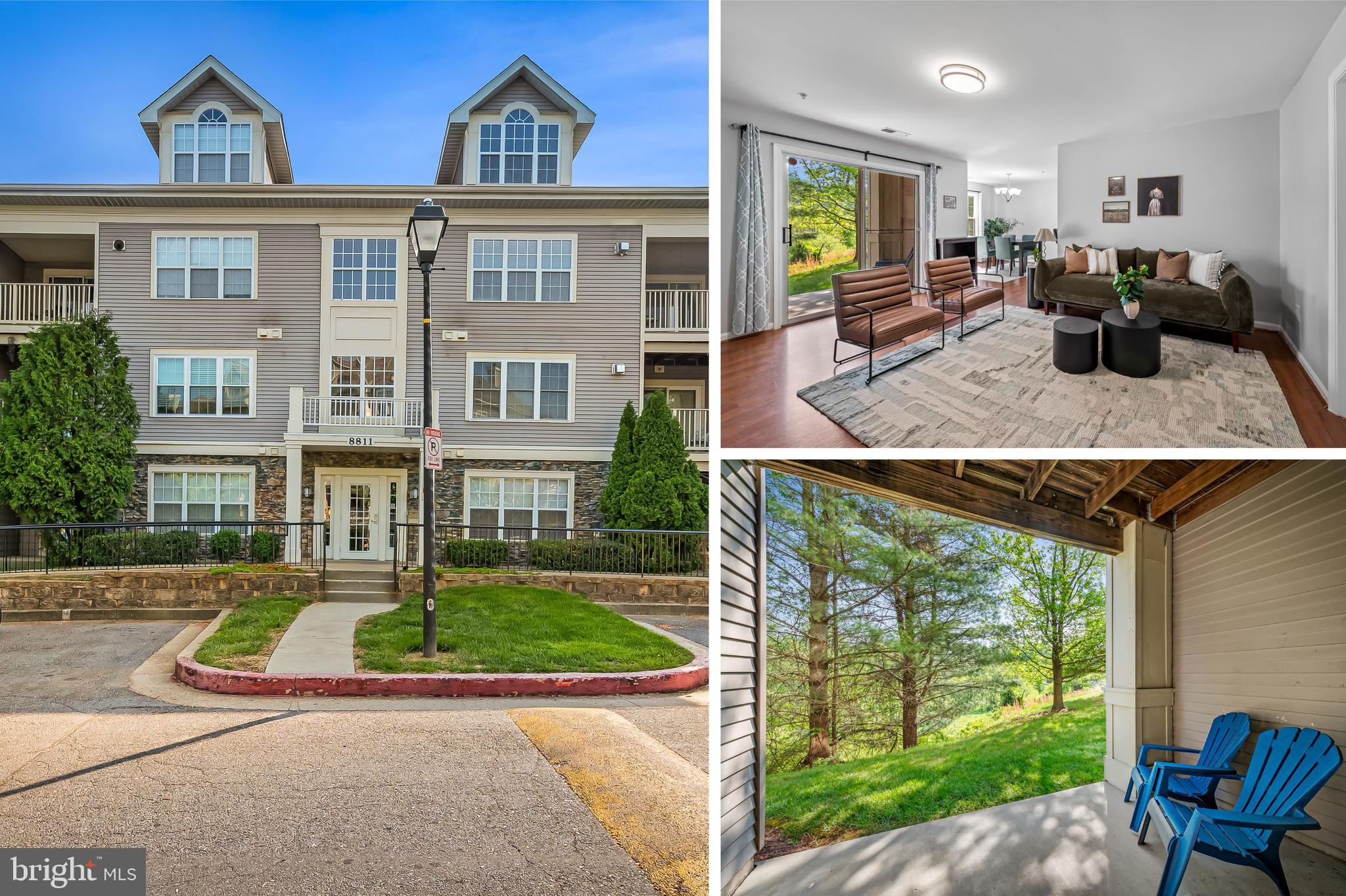 Offer Deadline: Monday, May 12th at 4 pm! Welcome home to this spacious 2 bedroom, 2 bathroom condo in the Stoneridge community! From the main level, you'll take just one flight of stairs down to this basement level unit. Convenient one level living with amazing natural light and a walk-out patio with peaceful wooded views. Open concept with a sizable living room flowing naturally to the dining/kitchen space. Bright and updated kitchen with breakfast bar and separate dining area, that also looks out to the trees. The primary bedroom (also facing the trees) features a walk-in closet and ensuite bathroom with an updated vanity. 2nd bedroom and bathroom on the other side of the unit, right nearby the generously sized laundry room. Condo dues are $375/month covering exterior building and lawn maintenance and water/sewer/trash. Condo is not FHA approved. Pet restrictions: 1 pet per unit up to 30 lbs and must be registered with association . Easy parking in resident parking lot out front w/ ramp access to building. Easy access to major highways 695, 795, Metro, and many restaurants/shopping in Owings Mills off of Reisterstown Rd. Seller updates include water heater (2023) and main living area and primary bedroom windows (2023).
