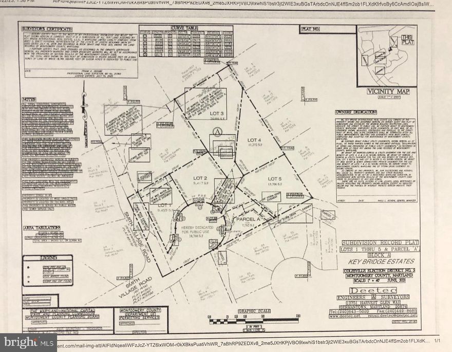 This property is subdivided in to 5 lots as shown in the Document Section. Plats are approved. A $160,800 Montgomery County DPS performance bond has 3 years to expire and will be transferred to the buyer with all responsibilities. The listing agent has a financial interest in the seller company.