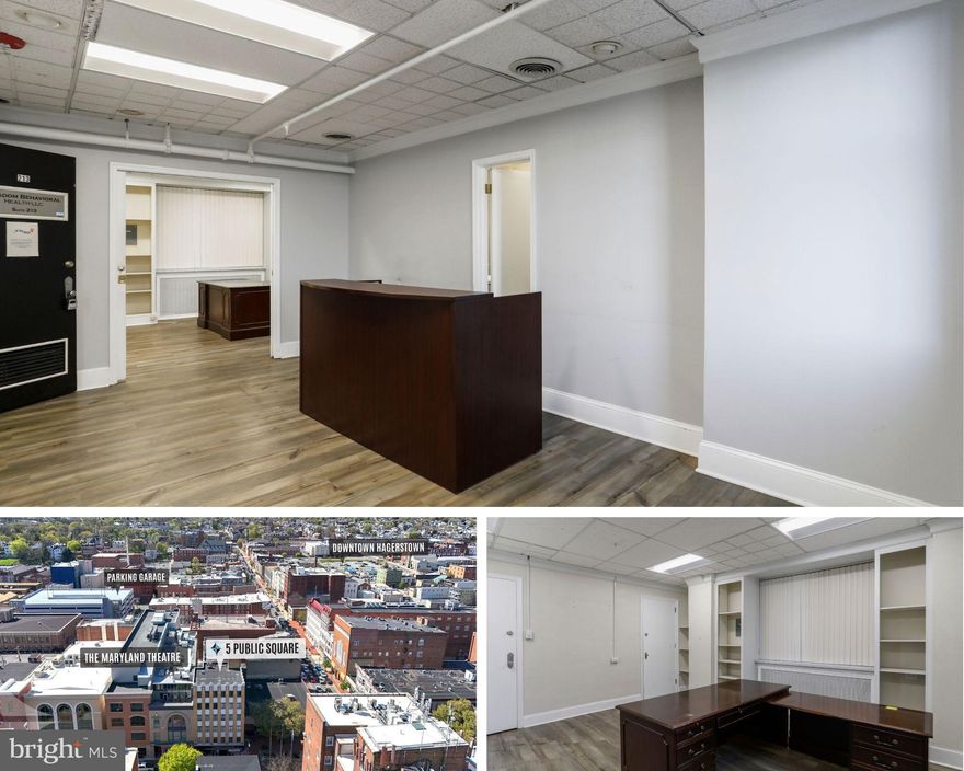 Located in the heart of Downtown Hagerstown on the Square, this multi-office suite in the Professional Arts Building offers a prime location for businesses seeking a professional setting with convenience and visibility. This spacious suite features multiple private offices, a private restroom, and access to a secure, elevator-served building. Surrounded by restaurants, shops, banks, The Maryland Theater, the courthouses, City Hall, and just blocks from the new Meritus Park baseball stadium, it’s an ideal space for any business looking to establish or expand in the city center. Available for immediate occupancy.