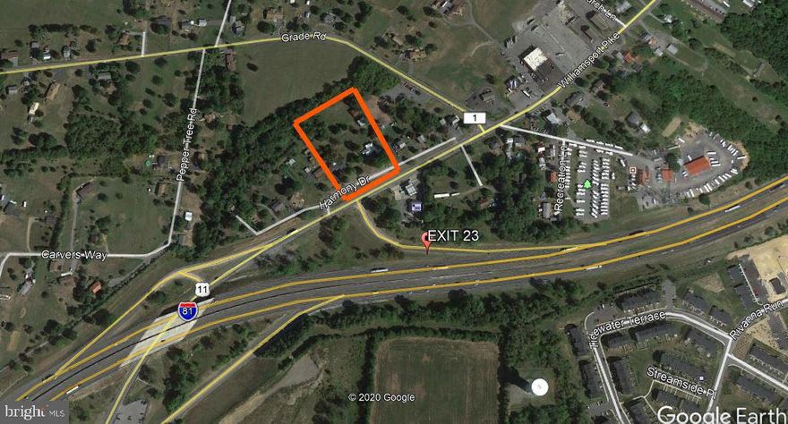 Sale includes 97 and 129 Harmony Drive for a total of 3.23 Acres.   Great location!  Direct access off Interstate I-81.  Highly visible retail location.  Traffic count of 10,001 Vehicles Per Day.  Ground lease possible also with a negotiable rate.