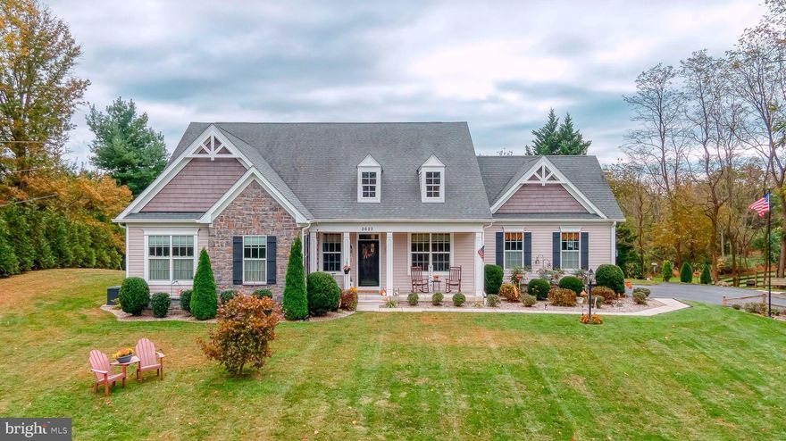 This stunning 5-bedroom, 3.5-bath rancher, built in 2019 boasts an open floor plan and an impressive 4,088 sq. ft. of living space. The gourmet kitchen with is a culinary enthusiast’s dream, featuring custom cabinetry, a gorgeous backsplash, and a custom range hood. Enjoy meals in the sunny breakfast area or the formal dining room, perfect for entertaining. Retreat to the primary suite with a tray ceiling and with a spa-like bath offering a soaking tub, walk-in shower, and dual walk-in closets. The spacious family room, anchored by a cozy gas stacked stone fireplace, flows seamlessly into the kitchen to create the perfect space for relaxation. The kitchen and family room feature 10’ ceilings.
The expansive finished basement features 9’ ceilings and includes a full bath, bedroom, kitchenette, and generous storage space, ideal for an in-law suite or guest quarters. Full windows and walk-out slider to patio/gazebo. Set on a private 1.48-acre lot, this property offers abundant privacy and peaceful scenic views. The beautifully landscaped yard provides ample space for outdoor enjoyment, complete with a 28 x 15 trex deck and Sunsetter retractable awning, pergola, and shed, while the side-entry garage and expansive driveway ensure plenty of parking for you and your guests. With a whole house generator and a security system, this home combines modern comfort with peace of mind. Experience the tranquility of country living while remaining close to local favorites like Harford Community College, Shucks Regional Park, The Arena Club, and Churchville Rec Center. No HOA