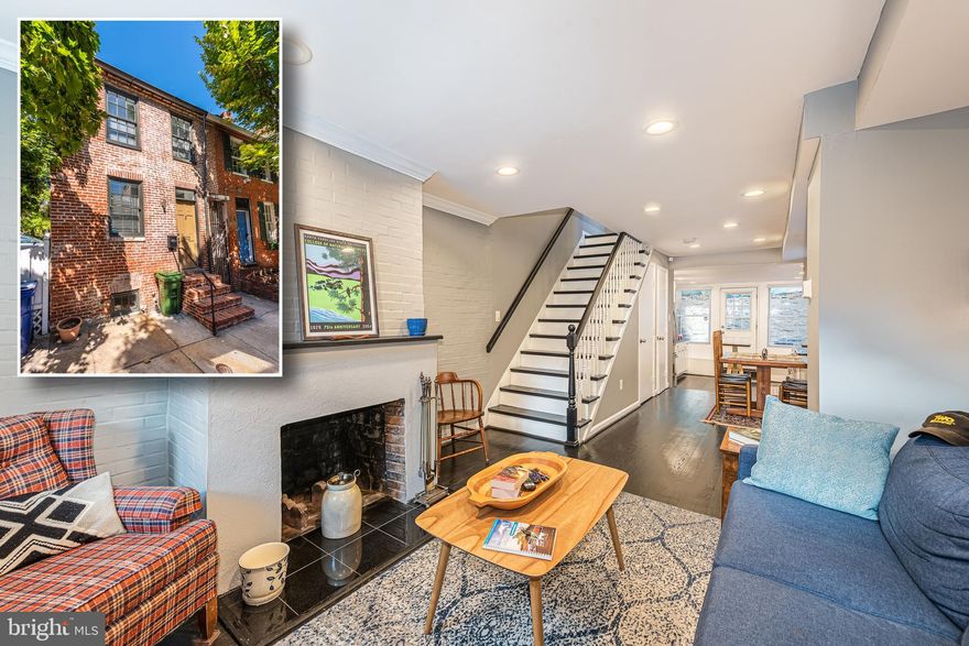 CREATIVELY DESIGNED END OF GROUP ROWHOME LOCATED IN THE HEART OF HISTORIC MOUNT VERNON!  Features include tons of natural light, gleaming hardwood floors, and inviting living room with a decorative fireplace, a separate dining area, main level half bath, and a sleek, gourmet kitchen with tons of cabinet space, ss appliances, & granite counters, upper level with 2 generously sized bedrooms - 1 with a private balcony, and a full bath with a whirlpool tub, full unfinished basement with laundry area that's perfect for storage, and a private rear patio!  The adjacent parking lot has spaces for rent.  Amazing city location - walking distance to tons of premiere restaurants and shopping and convenient to Penn Station, 83, & downtown Baltimore!