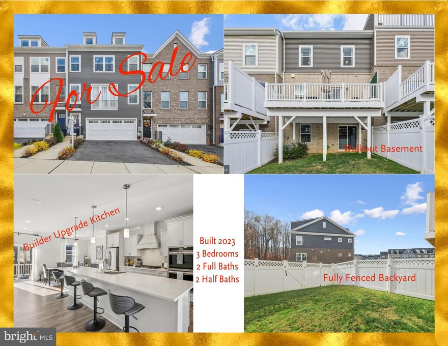 Welcome to 3076 Perthshire Place, a beautifully appointed three-level interior townhome built in 2023 and enhanced with thoughtful builder upgrades throughout, including soft-close kitchen cabinetry, quartz countertops, upgraded bath finishes, double ovens, stainless steel appliances, upgraded stained railings with wrought-iron balusters, and efficient systems such as a tankless water heater and smart water monitor. This 3-bedroom, 2 full bath, 2 half bath home blends modern styling with a warm, open layout that feels inviting from the moment you step inside.

On the main level, the home opens into a wide, sun-filled living room at the front of the house, where wide-plank flooring, crown molding, and recessed lighting create a welcoming first impression. The space flows naturally into the gourmet kitchen at the center of the level, anchored by an expansive quartz island—ideal for cooking, gathering, or casual meals. Soft-close cabinetry, stainless steel appliances, double ovens, a gas cooktop with a custom hood, and subway tile backsplash complete the high-end look. A bright dining area sits at the rear of the home and leads to the balcony, a great spot for morning coffee, dining al fresco, or simply enjoying time outdoors.

Upstairs, the primary suite sits quietly at the back of the home and offers a relaxing retreat with crown molding, a walk-in closet, and a beautifully finished bath with quartz countertops. Two additional bedrooms, positioned toward the front of the home, provide comfortable options for guests, work, or a growing household and share a full bath with granite counters. A convenient laundry room completes this level.

The lower level extends the home’s living space with a large finished recreation room that can easily serve as a second family area, fitness space, hobby room, or home office. A half bath, storage, and access to the garage complete this level, and the rec room opens directly to the fully fenced backyard for easy outdoor access.

Residents enjoy a variety of community amenities designed for easy outdoor enjoyment, including walking and biking trails, a playground, a bocce court, a covered picnic pavilion, seating areas, an exercise station, and a bike rack. With lawn maintenance included in the HOA, the lifestyle here is both active and low-maintenance.

Bryans Road offers nearby outdoor escapes such as Chapman State Park and Piscataway Park, along with everyday conveniences, shopping, and dining in Bryans Road, Waldorf, and National Harbor. Commuters will appreciate easy access to Route 210/Indian Head Highway for travel toward Washington, DC, Northern Virginia, and local military installations.

Modern, thoughtfully designed, and easy to live in, 3076 Perthshire Place offers a welcoming place to call home.