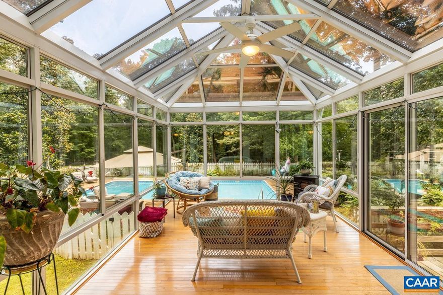 Welcome to your dream home! The OPEN CONCEPT main level is highlighted by GRANITE COUNTERTOPS, oak cabinets, a floor to ceiling STONE FIREPLACE and ABUNDANT NATURAL LIGHT. Nestled on over 2 acres of lush, picturesque land, this magnificent property offers a SERENE RETREAT while still being conveniently located within reach of the vibrant amenities of Charlottesville. Boasting 4 bedrooms, 2.5 baths, and an array of delightful features, this home is the epitome of comfort, style, and functionality. It features a fenced patio & pool, INCREDIBLE SUNROOM, trails, FENCED GARDEN SPACE, and a large deck. The Kitchen has ample counter space, custom hood over cooktop, a wall oven & microwave, and stainless steel appliances throughout. The second story offers a Master Bedroom, Walk-in Closet and upgraded Bathroom with walk-in Shower with glass door. Plus, with a two-car garage and a separate SHED with electricity & cold water, this home offers a luxurious and practical lifestyle.  Less than 10 min to Hydraulic Rd and only 7 min to the Airport.,Granite Counter,Oak Cabinets,Wood Cabinets,Fireplace in Family Room