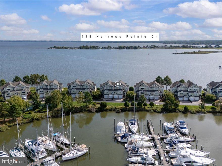 Waterfront living at its best!  Over 3500 sq. ft. of luxurious living on the Chester River with panoramic water views from almost every room!   This 3 bedroom,  3.5 bathroom townhouse boasts a beautifully renovated kitchen with Bosch appliances including a Bosch wall coffee machine,  LED under cabinet lighting, and a downdraft ventilation system.  Each bedroom offers water views, a walk-in closet, and an en-suite bath. Vaulted ceilings, wood floors, built-in bookcases, a Bose Sound system and Hunter Douglas remote controlled and manual blinds are featured throughout.  In addition, an office, bonus room and two car garage provide extra space and convenience.  The 2 car garage features pebble garage flooring, a 240 volt power outlet with wall-mounted Electric Vehicle L2 ChargePoint unit, ample storage, and WiFi enabled remote garage door opening.  And you don't want to miss the spectacular views from the 2 private balconies with electric remote-control UV coated screens as well as the paved terrace in the back yard facing the Chester River!  
Looking for a place to keep your boat?  Safe Harbor Marina is right out your front door with a variety of amenities including a swimming pool, fitness center and waterside restaurant to name a few! 
This home is a  unique treasure located  in Narrows Pointe!